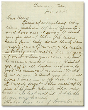 Lettre de Sadie Arbuckle à Harry Mason , le 25 janvier 1916