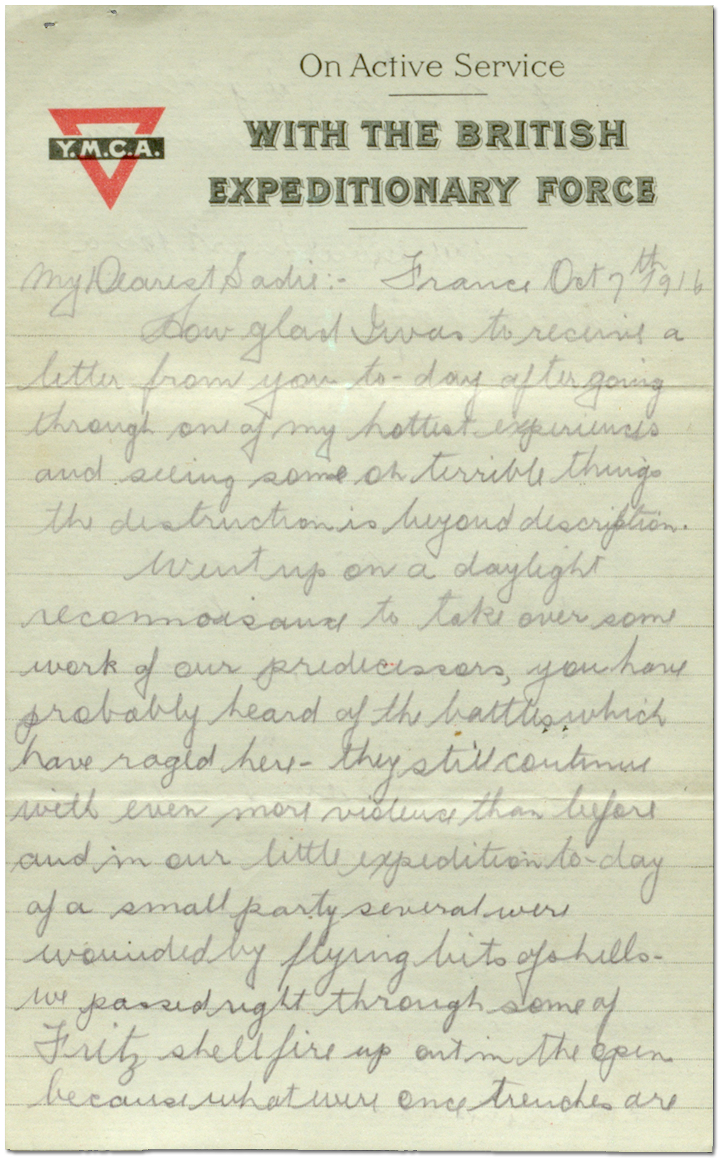  Lettre de Harry Mason à Sadie Arbuckle, le 7 octobre 1916