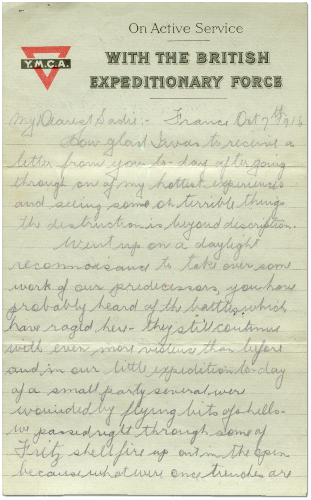 Letter from Harry Mason to Sadie Arbuckle, October 7, 1916