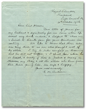 Lettre de E.M. Anderson à Harry Mason, le 14 octobre 1916
