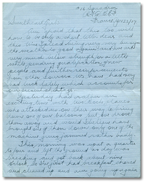 Lettre de Harry Mason à Sadie Arbuckle, le 22 avril 1917