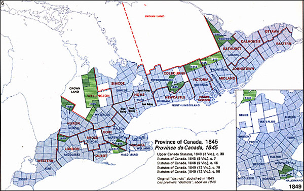 Map of Ontario Districts - 1845