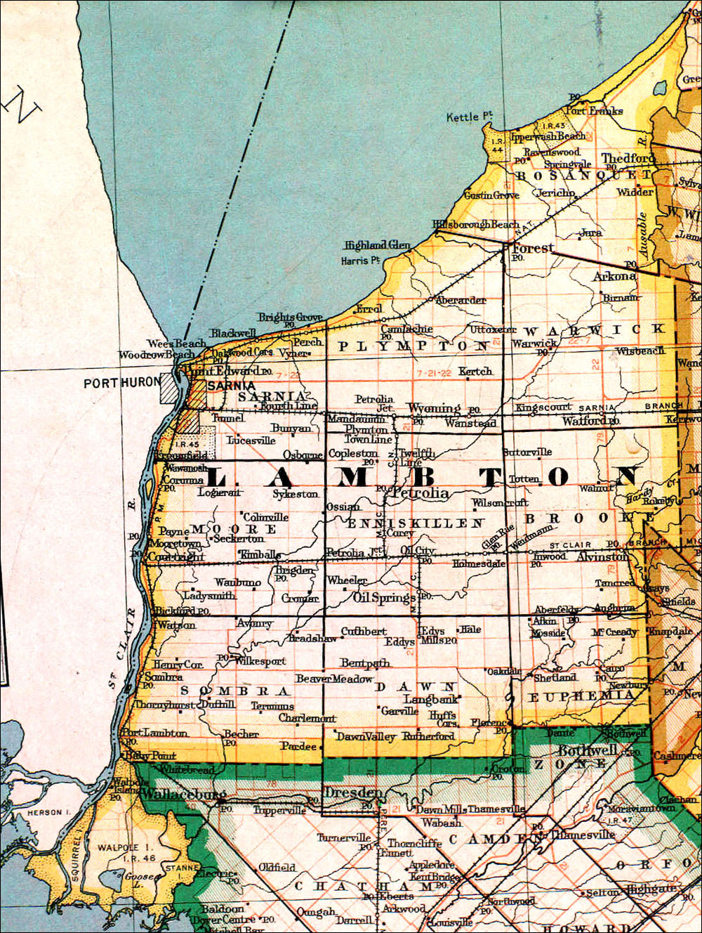 Large scale map of County of Lambton
