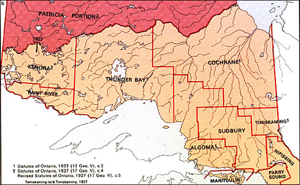 Map of Northern Ontario Districts - 1927