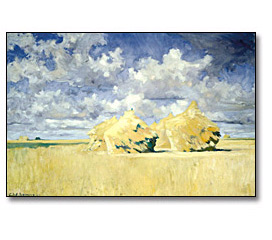 huile sur toile : Wheat Stacks on the Prairies, [Gerbes de blé dans les Prairies], 1907