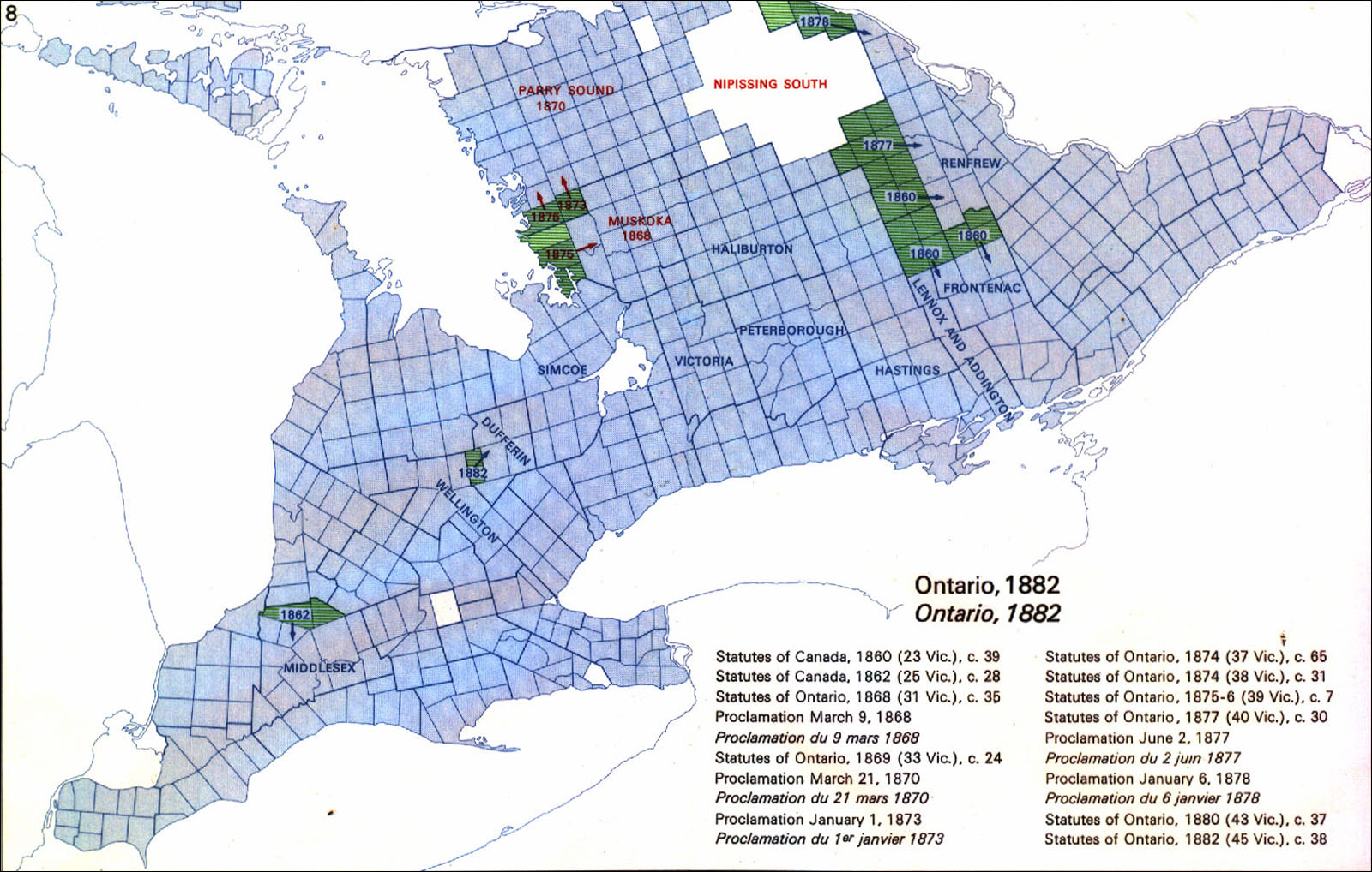 Large scale map of Ontario's districts - 1882
