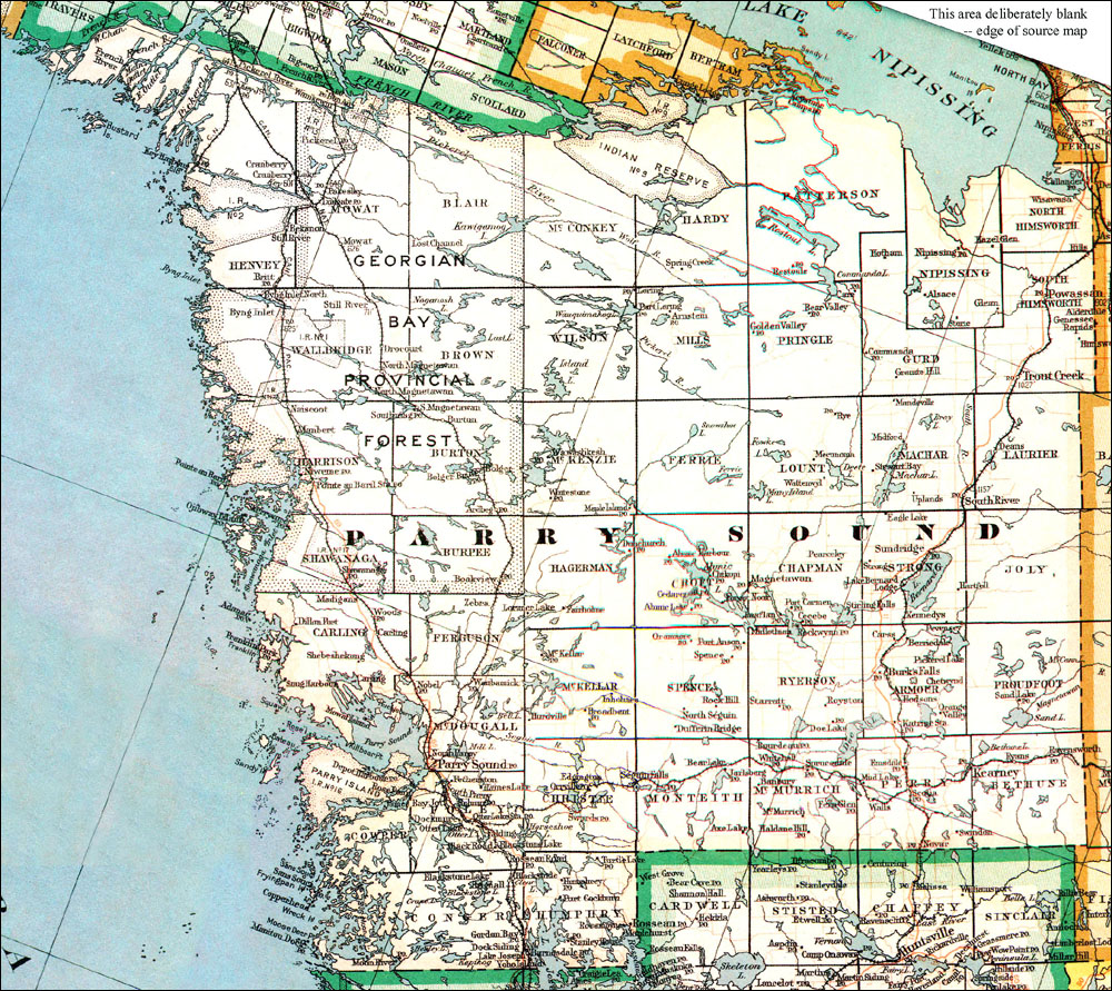 Large scale map of Comté de Parry Sound