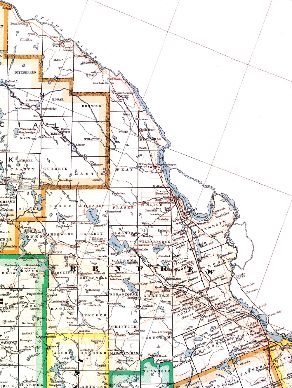 Large scale map of Comté de Renfrew