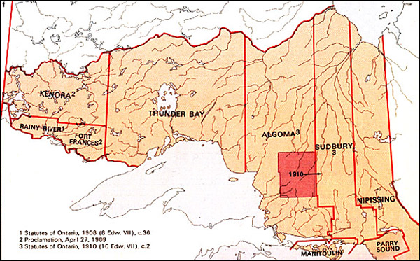 Map of Northern Ontario Districts - 1910