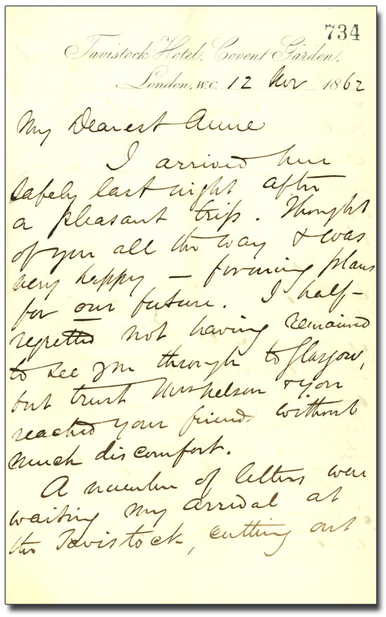 Letter from George Brown to Anne Nelson (Brown), 12 November 1862