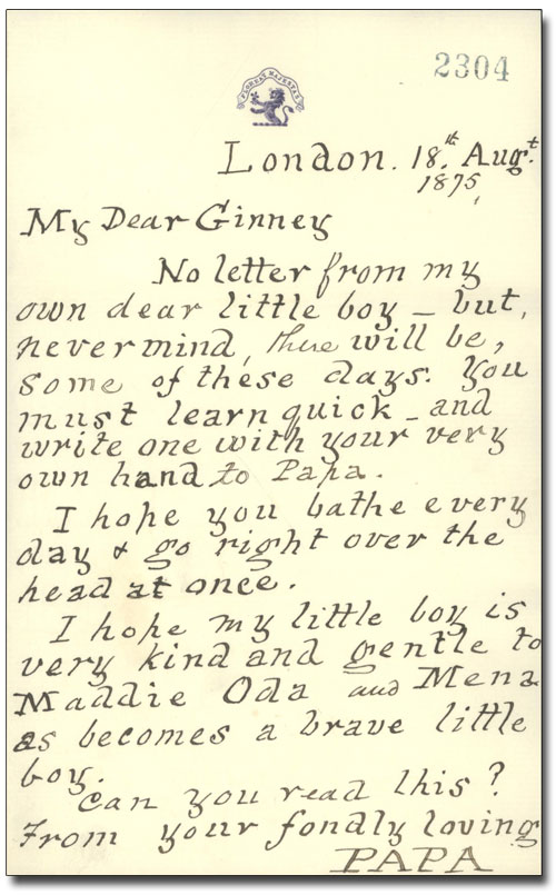 Letter from George Brown to George “Ginney” Brown, 18 August 1875