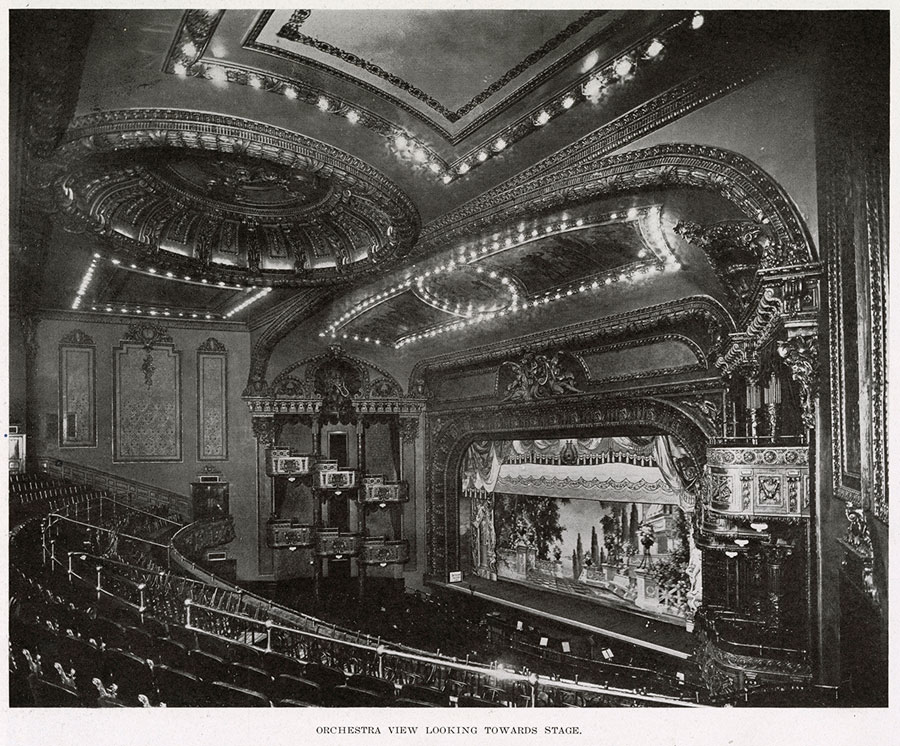 Interior of Shea’s Hippodrome in Toronto. Orchestra view looking towards stage.