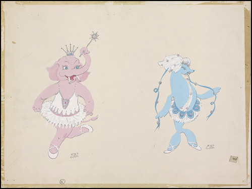 Dessin conceptuel du ballet des animaux par Eleanor Konkle, 1962 