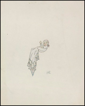 Dessin conceptuel de la vitrine « À la maison pour les Fêtes » par Eleanor Konkle, 1963 