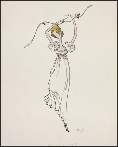 Dessin conceptuel des neuf dames qui dansaient par Eleanor Konkle, 1959 