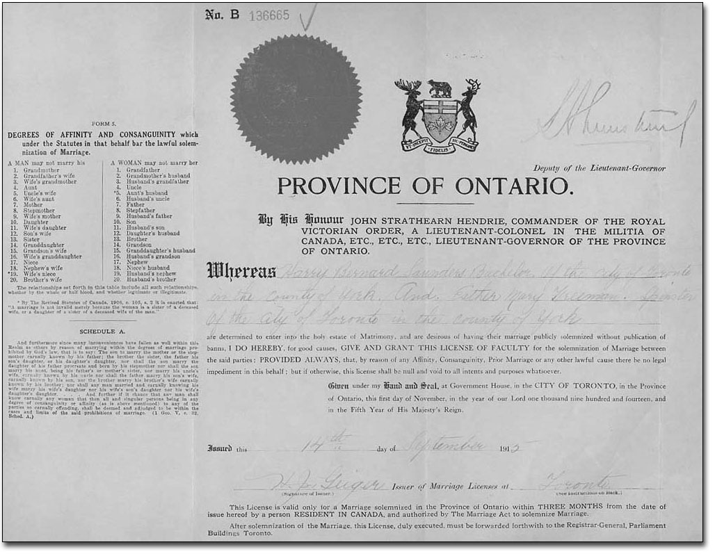 Example of Marriage Registration 1911 to 1925 (front)