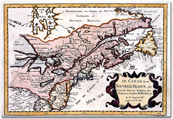 Map: Sanson, Nicolas. Le Canada ou Nouvelle France, &c. Tirée de diverses Relations des François, Anglois, Hollandois, &c. [ca. 1660]