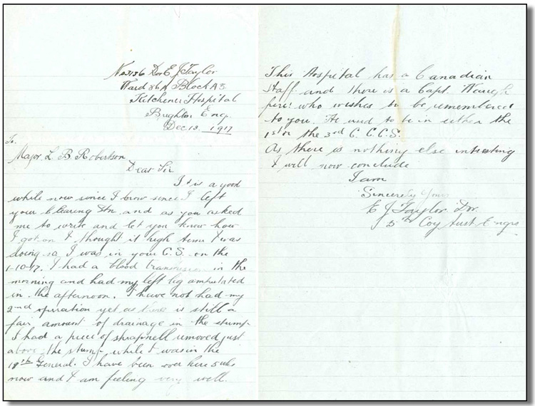 Letter from E. J. Taylor to L Bruce Robertson, Dec. 13, 1917