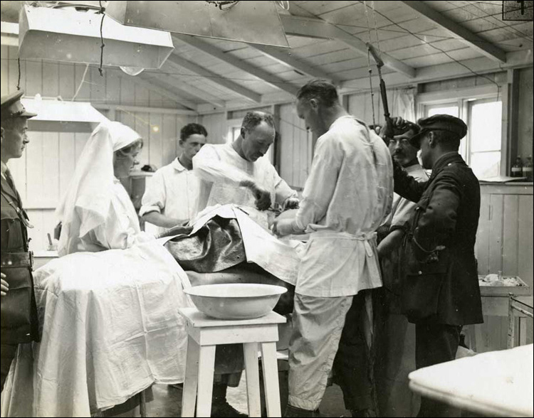 Robertson and other medical personal operating, ca. 1917