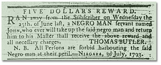 Article de journal offrant une récompense pour un esclave en fuite