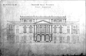 Architectural drawing showing a detailed elevation of the south facade of Osgoode Hall.