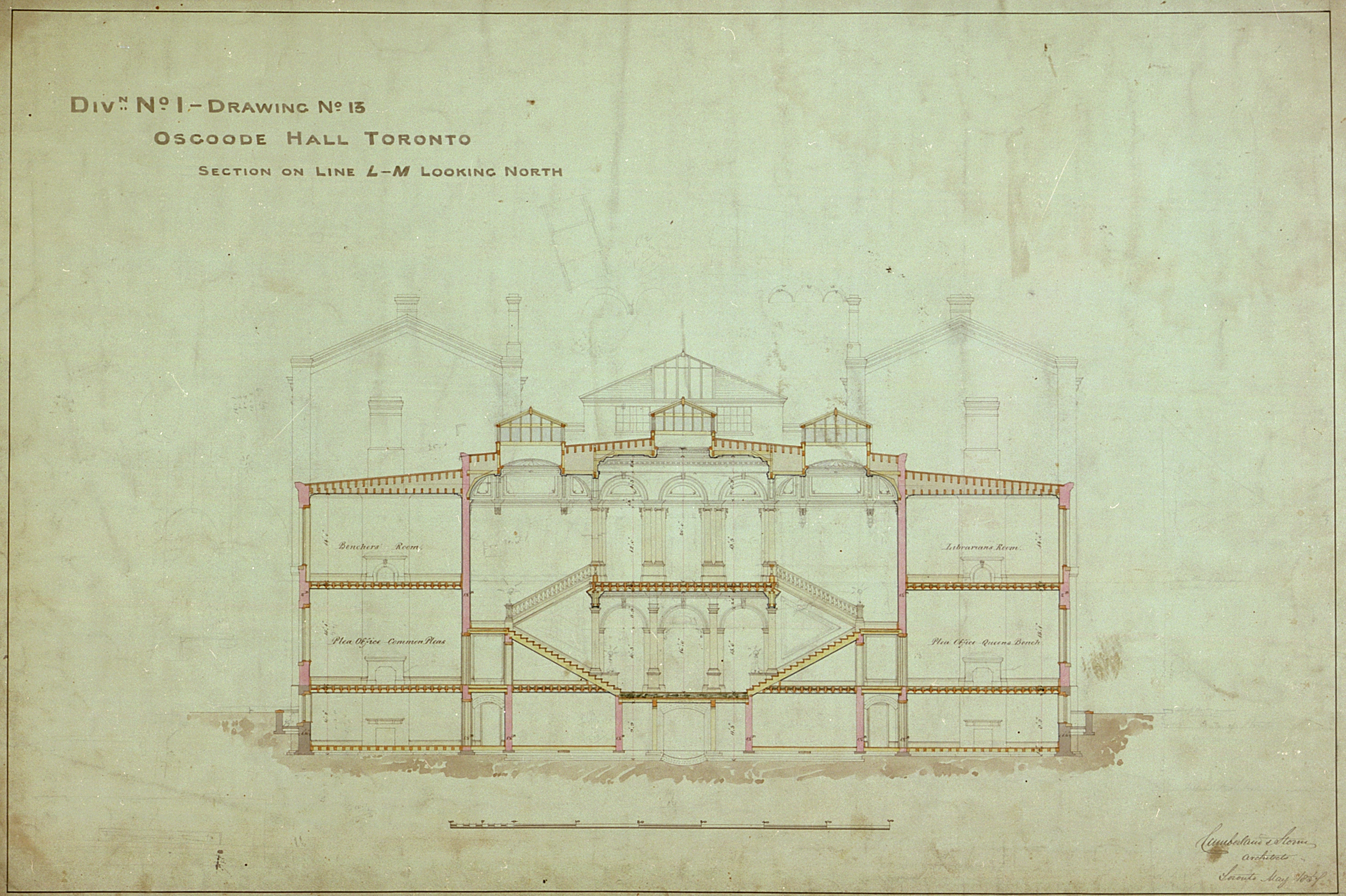 Osgoode Hall, Toronto, section on line L-M, Div. 1, drawing 13