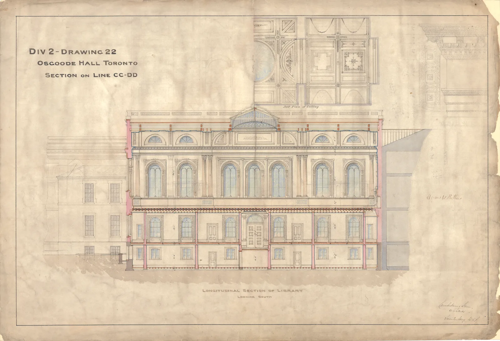 Osgoode Hall, Toronto, section on line CC-DD, Div. 2, drawing 22
