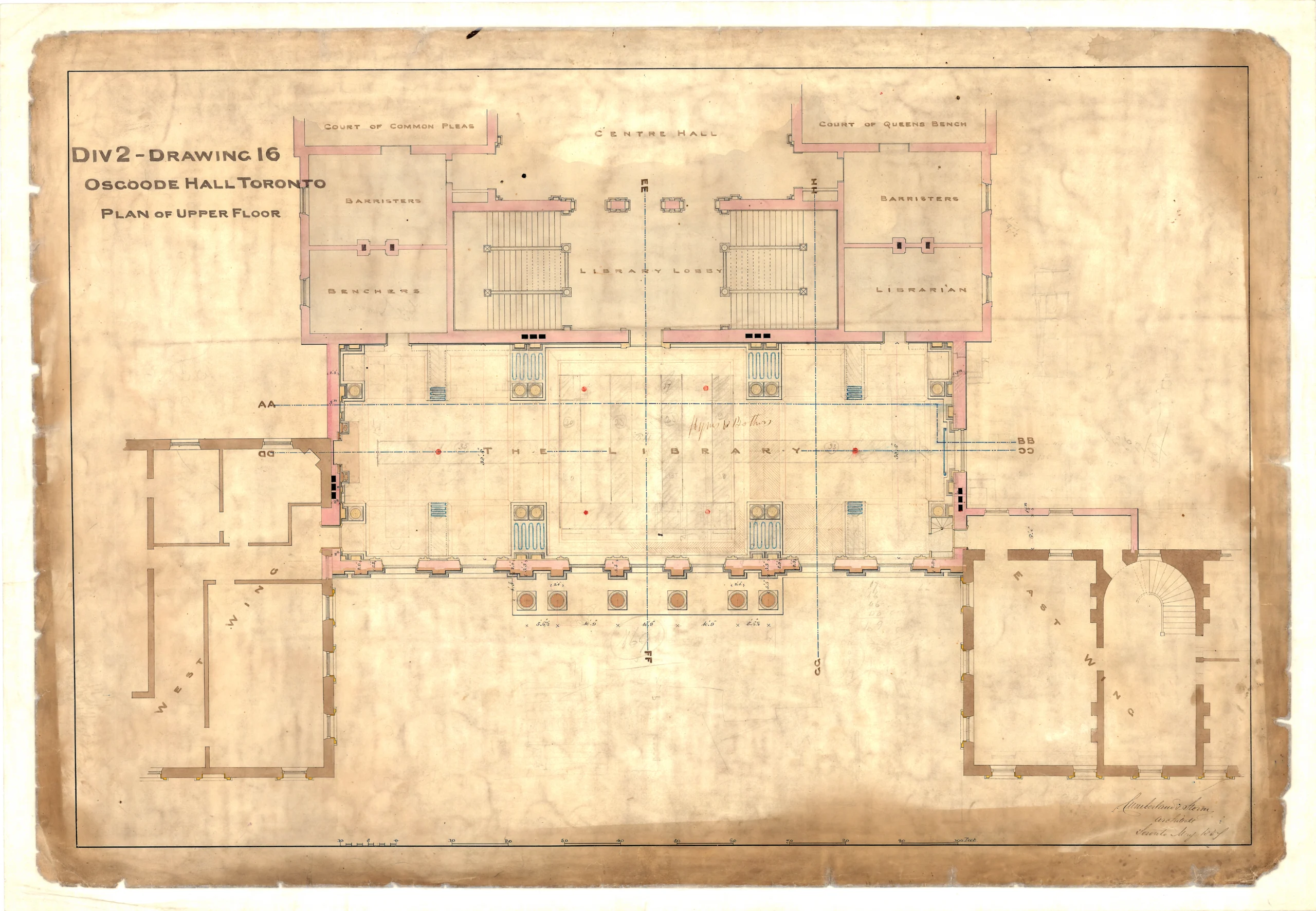 Osgoode Hall, Toronto, plan of upper floor, Div. 2, drawing 16