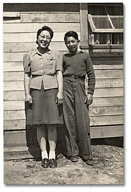 Photo: Raymond Moriyama and his mother Elsie Nobuko at the Slocan Internment Camp, Spring 1943