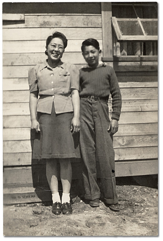 Photo: Raymond Moriyama and his mother Elsie Nobuko at the Slocan Internment Camp, Spring 1943