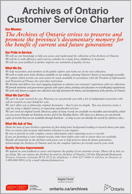 Archives of Ontario Customer Service Charter