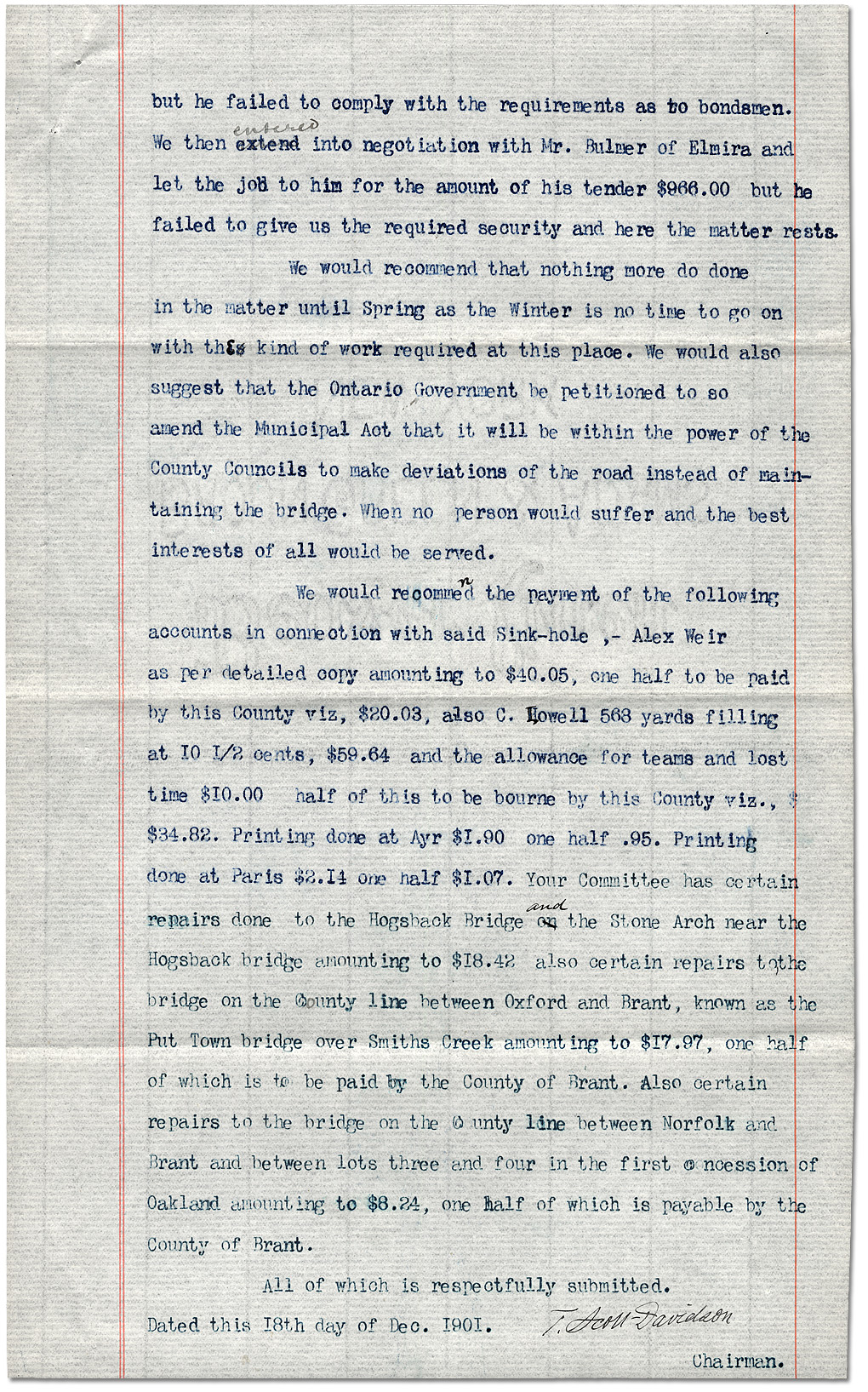 Note du président du comité des routes et des ponts au conseil du comté de Brant, 1901 - page 2