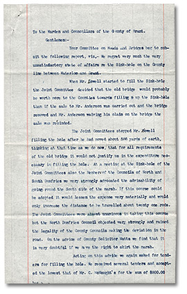 Memorandum from Chairman of Committee on Roads and Bridges to Brant County Council, 1901, page 1