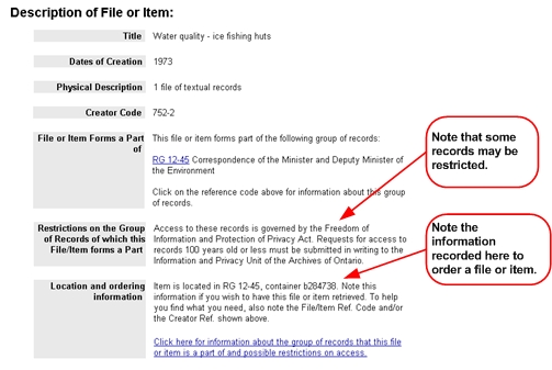 Full Display of Description of a File or Item