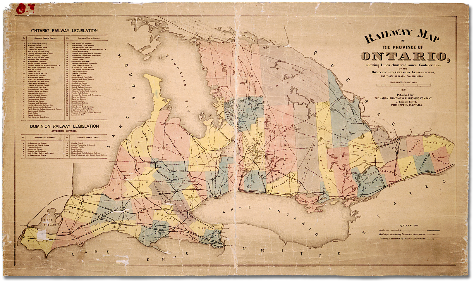 Railway map of province of Ontario showing lines chartered since ...