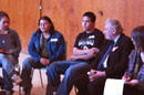 Mr. Justice Sidney Linden, Ipperwash Inquiry Commissioner (second from right), listens during a small group discussion.