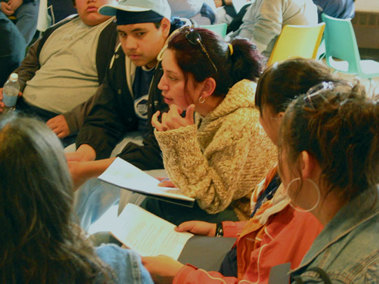 A youth participant from Kettle and Stony Point First Nation makes a point during a small group discussion.
