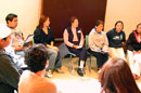 Ada Plain and Harriet Jacobs (centre) facilitate a small group discussion.