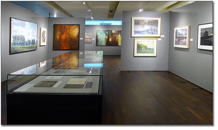 Photograph showing panels and showcases from the exhibit
