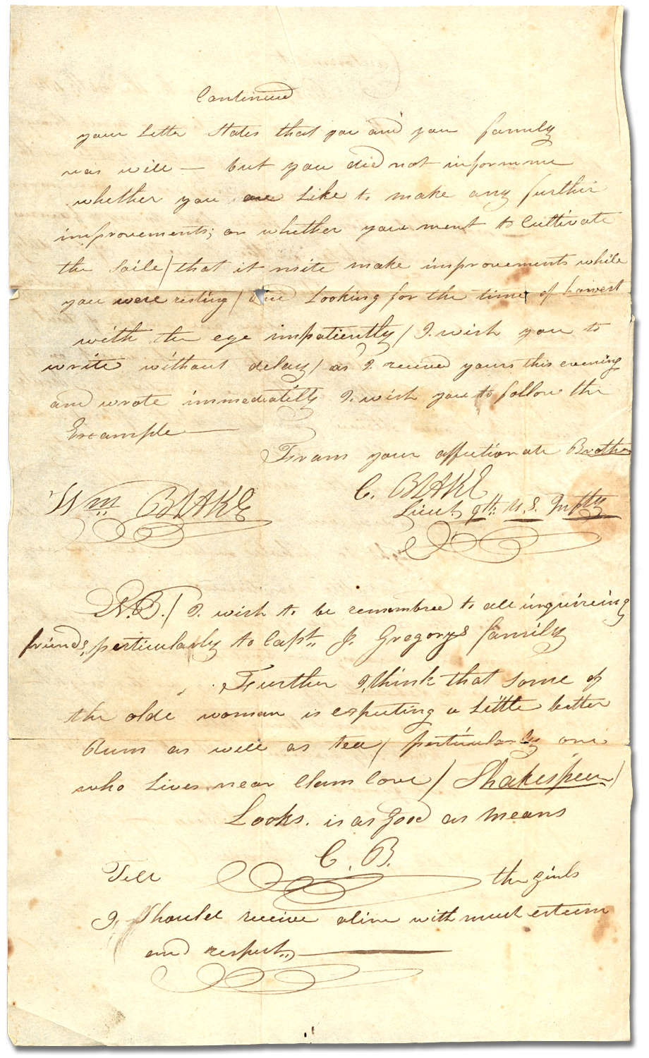 Letter from Lt. C. Blake, 9th U.S. Infantry to his brother William Blake, March 30, 1815, [page 2]