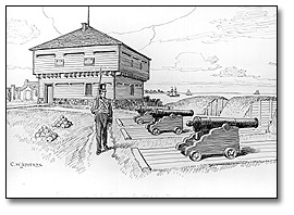 Drawing: Blockhouse and Battery in Old Fort, Toronto, 1812, [ca. 1921]
