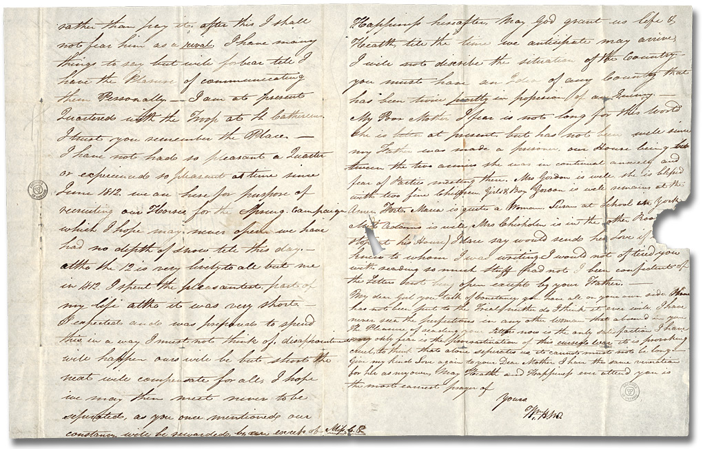 Letter from William Merritt (12 Mile Creek) to Catherine Prendergast, February 9, 1814 (pages 6 and 7)