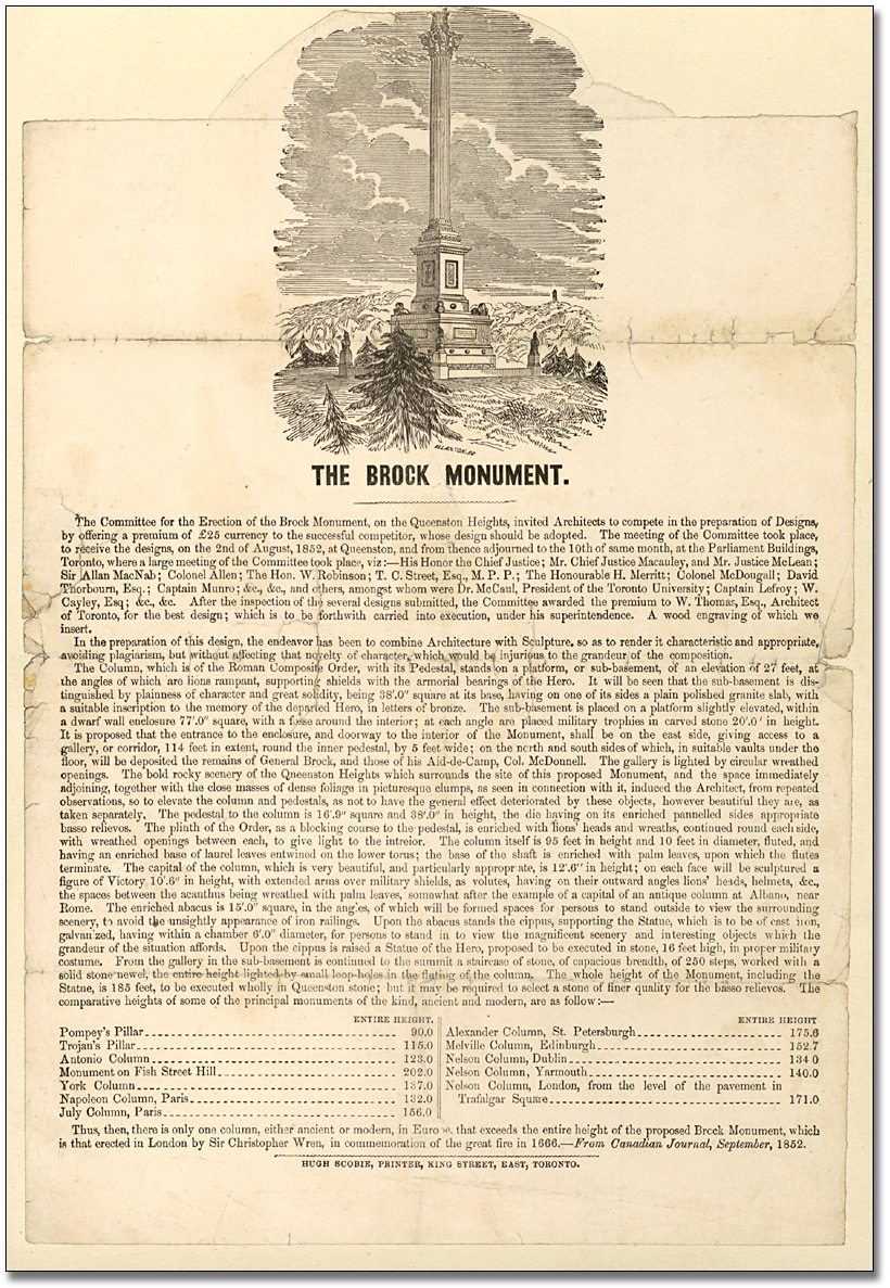 Prospectus : The Brock Monument, 1853