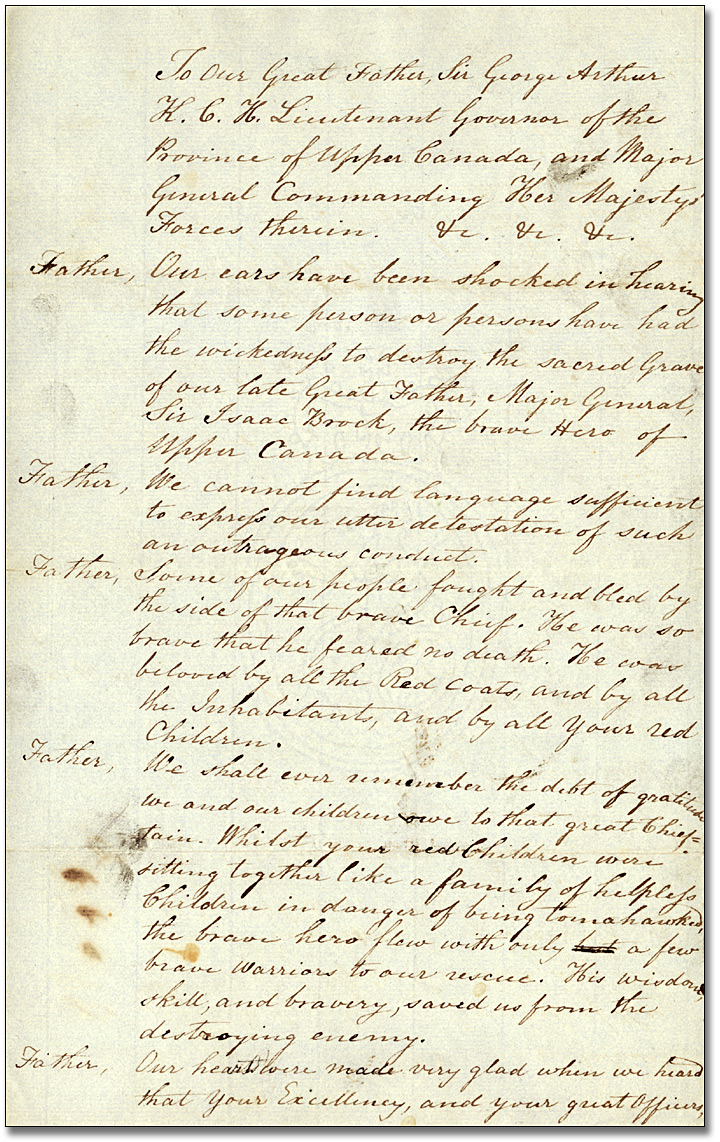 Lettre des « Indiens de la rivière Credit », 2 janvier 1841, (Page 1)