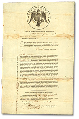 Document sur la libération du capitaine Henry Nelles, prisonnier de guerre, 10 août 1814
