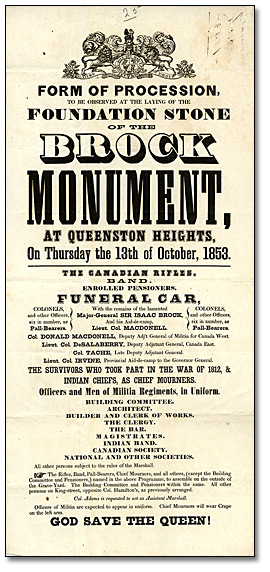 [Broadsheet announcing the rededication of Brock's Monument], 1853