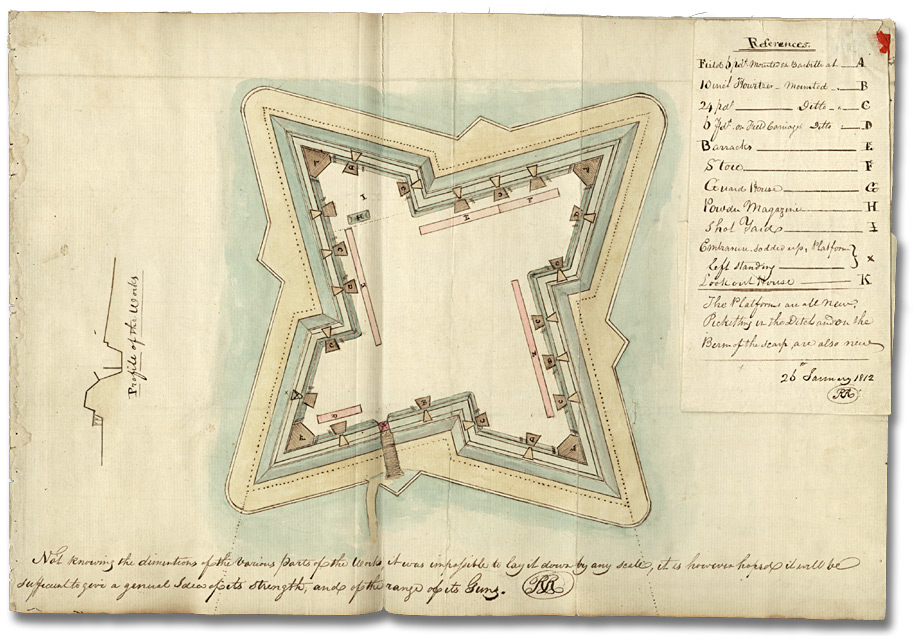 Watercolour: Plan of Fort Detroit, January 26, 1812