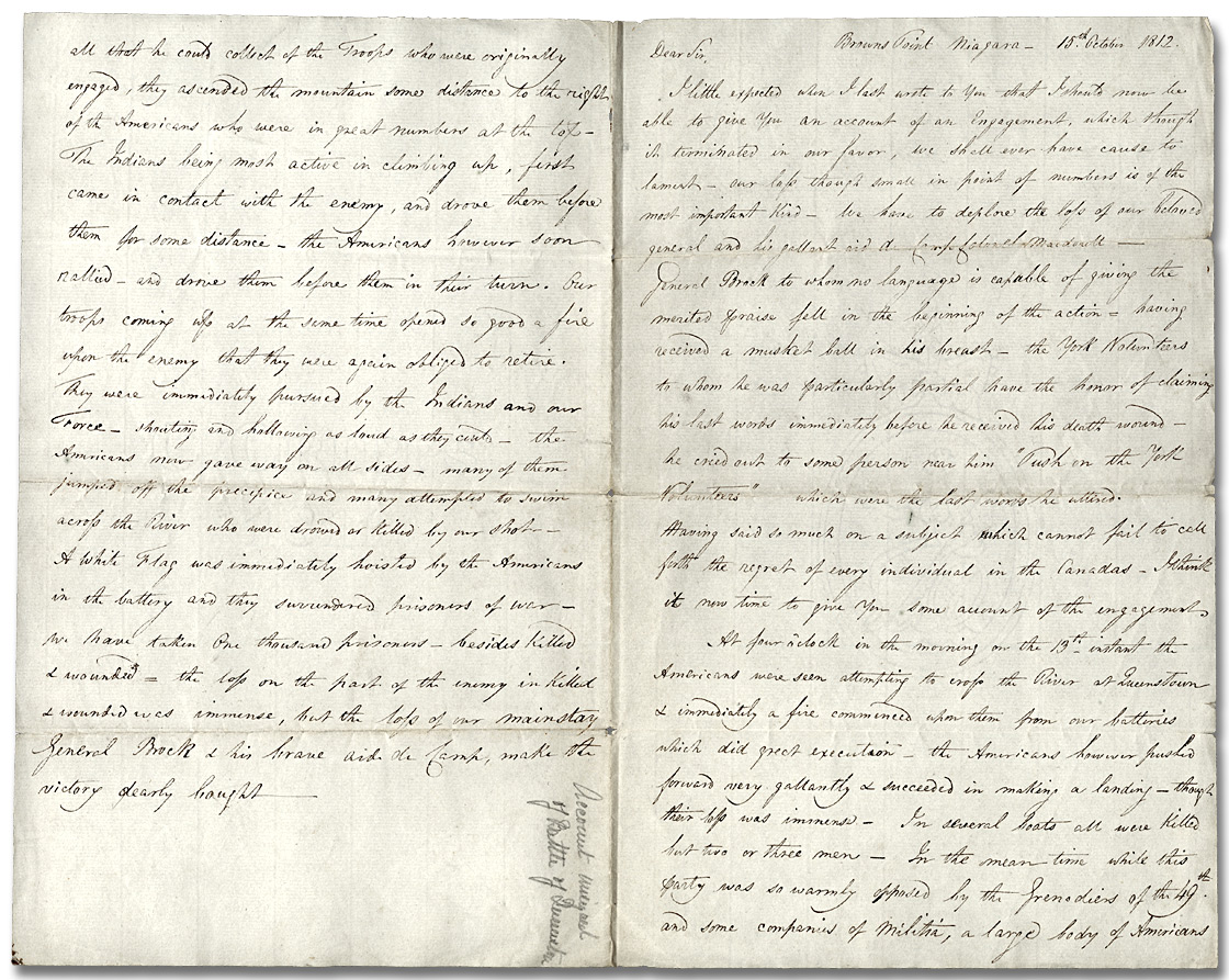 Original letter from Archibald McLean to unknown, October 15, 1812 (Pages 1 and 4)