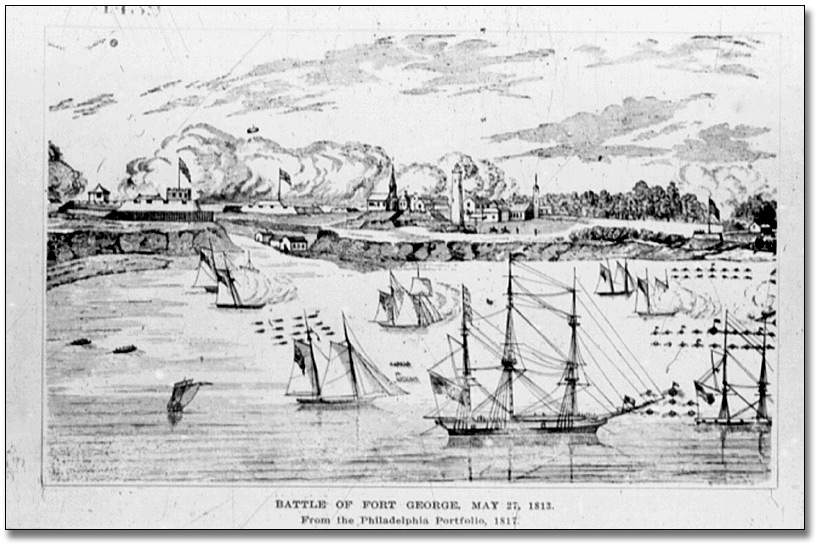 Lithograph: The Battle of Fort George from the Philadelphia Portfolio, 1817