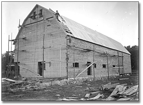 Photo: Raising a barn, [between 1895 and 1910] 